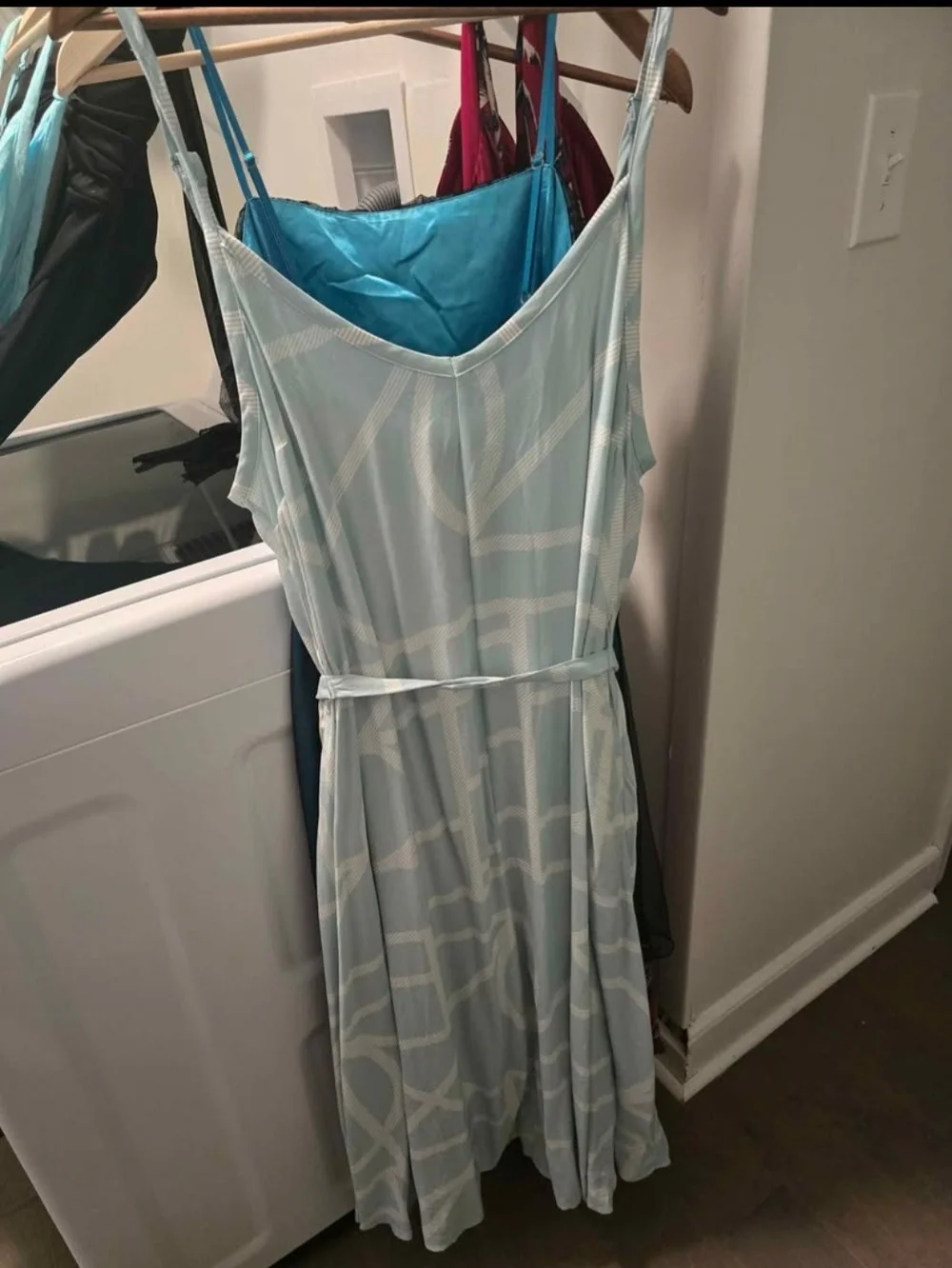torrid Light Blue & White Printed Midi Dress with Waist Tie - Picture 2 of 4